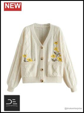 Chunky Boho Button Up Embroidered Cardigan Fall Trendy Sweater